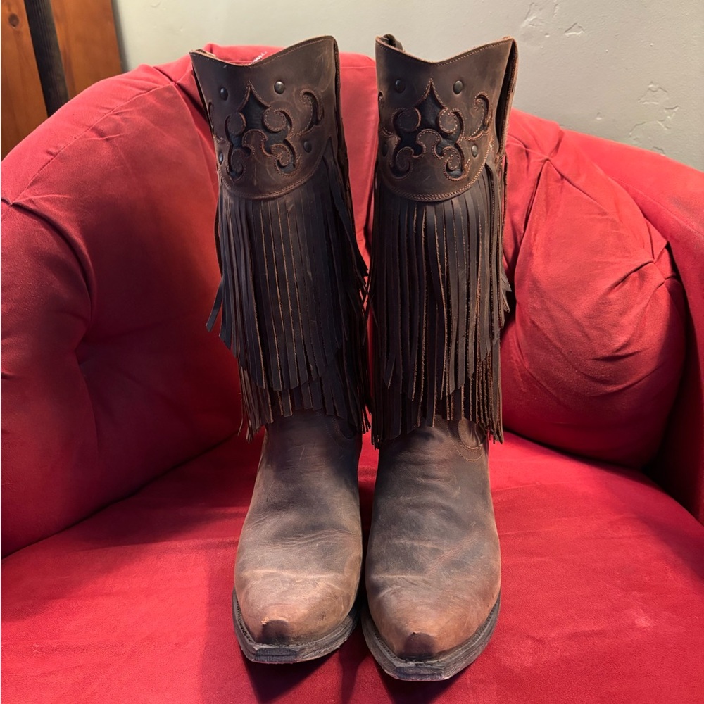 Lane Fringe Brown Leather Boots